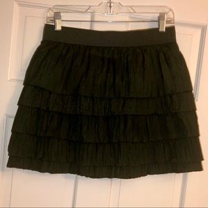 J. Crew 4 dark green ruffle layer silk skirt